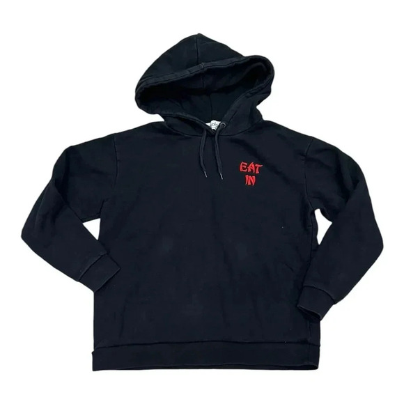 Etre Cecile Black Eat In Take Away Embroidered Hoodie Sweater S - Picture 1 of 5